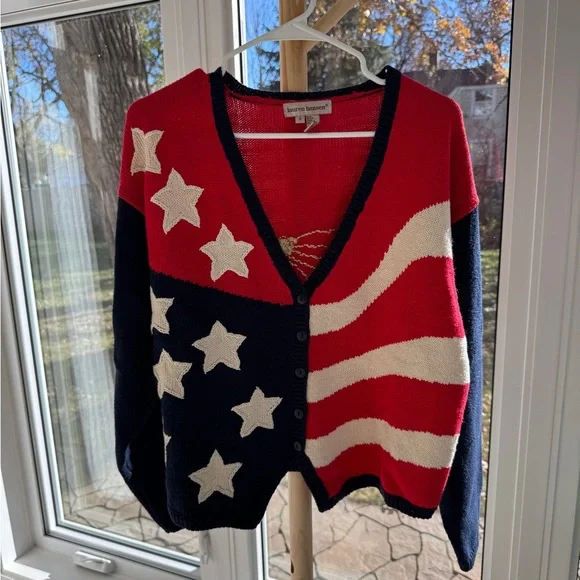Free People Stars & Stripes Cardigan Sweater – Size Small, Patriotic Flag Knit - Picture 2 of 4